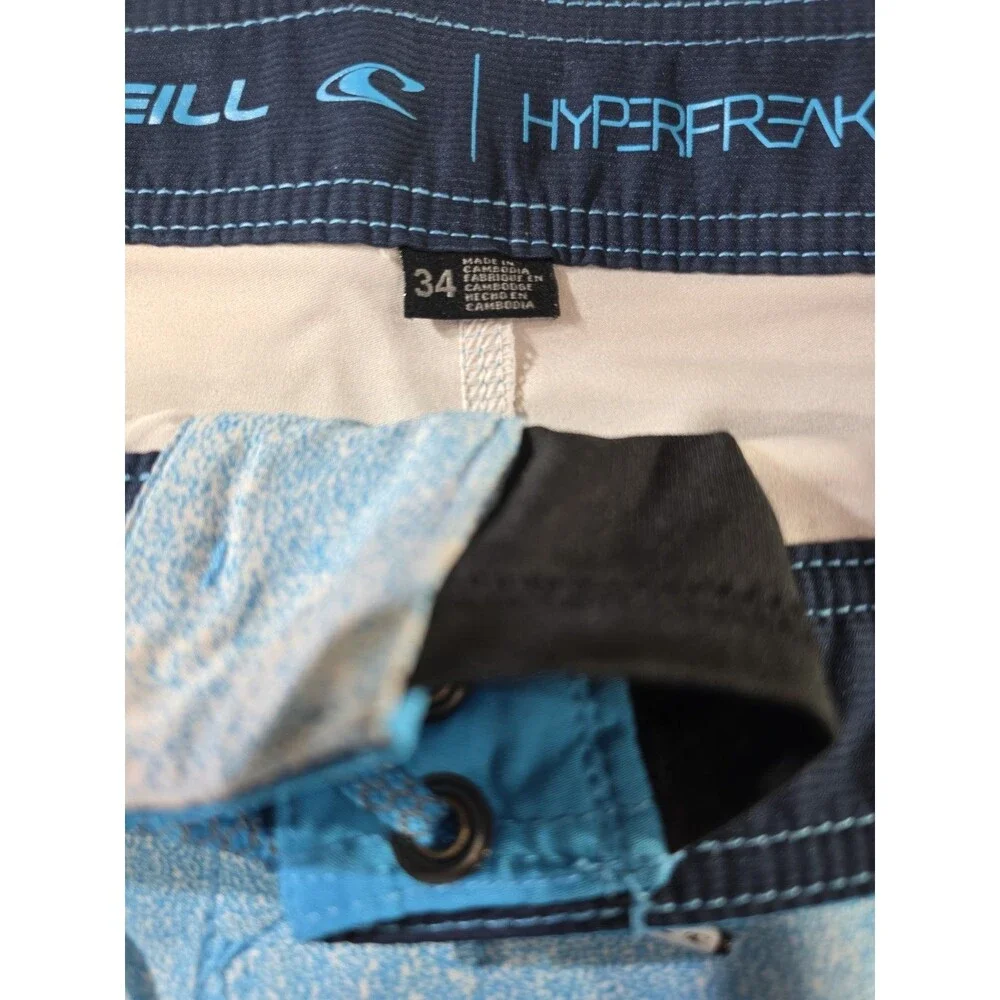 O'Neill Hyperfreak Board Shorts Mens Size 34 Blue Chevron Zip Pocket EUC 10
